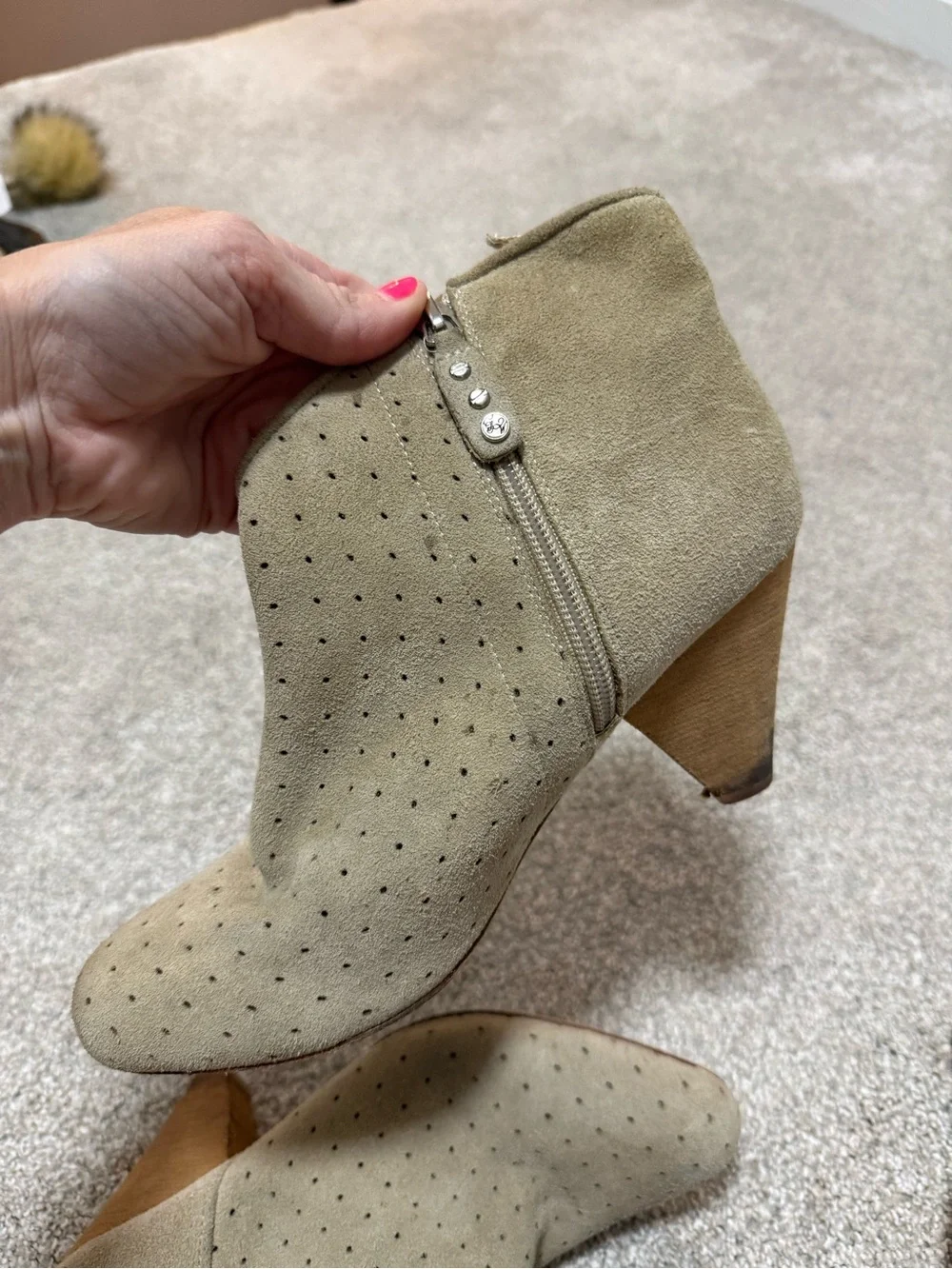 Matt Bernson Taupe Perforated Suede Ankle Booties